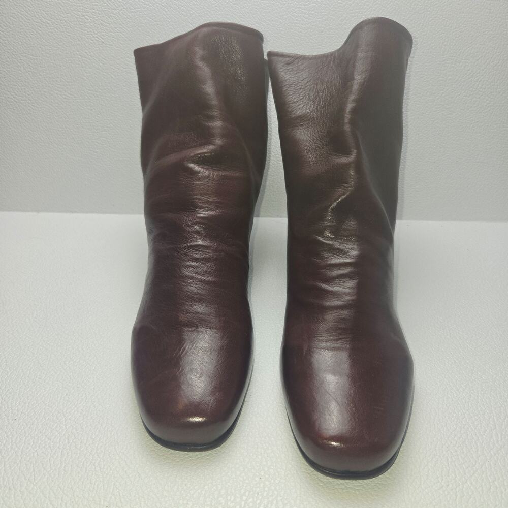 Robert Zur Boots 7.5 Narrow Brown Leather Flat Ankle Booties Square Toe Italy